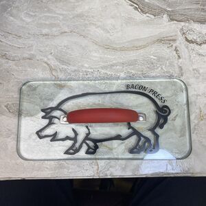 PREPOLOGY Clear Glass Pig Bacon Sandwich Burger PRESS Red‎ Handle 10.5 X 5"